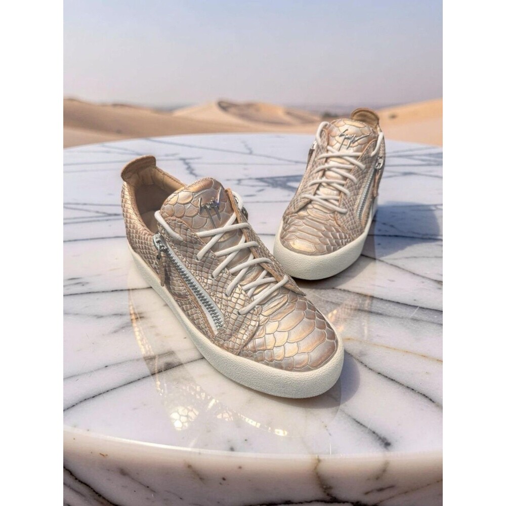 Giuseppe Zanotti Frankie Gold Python Leather Sneakers EU 38 Double Zip Italy
